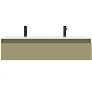 HOMIFAB Meuble de salle de bain suspendu double vasque integree 120cm 1 tiroir Vert olive - Hudson