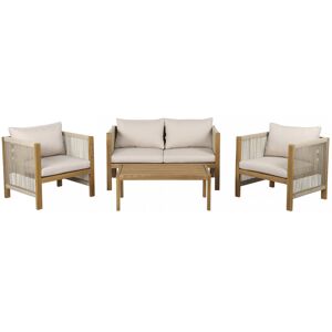 HOMIFAB Salon de jardin 4 places en bois d'acacia et corde - coussins beige - Pai