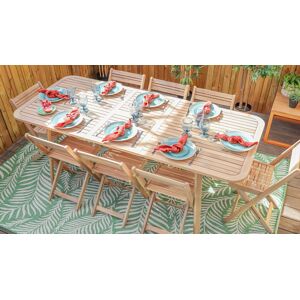 Ensemble table de jardin extensible en acacia blanchi 160/210 cm +