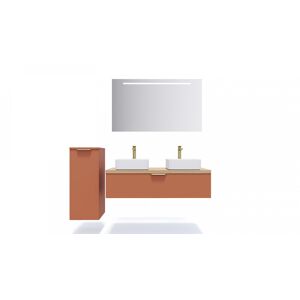 HOMIFAB Meuble de salle de bain suspendu 2 vasques à poser 120cm 1 tiroir Terracotta - Venice