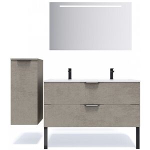 HOMIFAB Meuble de salle de bain suspendu double vasque integree 120cm 2 tiroirs facon Beton - Venice