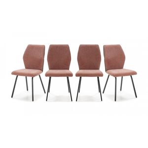 HOMIFAB Lot de 4 chaises en tissu orange corail et simili cuir - Garance