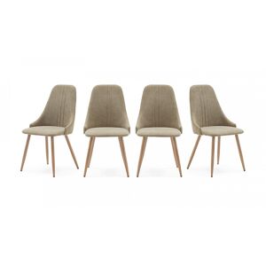 HOMIFAB Lot de 4 chaises en tissu vert pale, pietement metal effet bois - Vicky