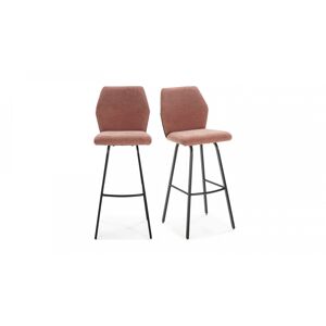 HOMIFAB Lot de 2 tabourets de bar en tissu orange corail et simili cuir 75 cm - Garance