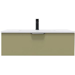 HOMIFAB Meuble de salle de bain suspendu vasque intégrée 90cm 1 tiroir Vert olive - Soho