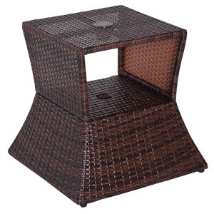 OUTSUNNY Pied de parasol table basse 2 en 1 étagère inférieure intégrée résine tressée imitation rotin PE dim. 54L x 54l x 55H cm marron - Publicité