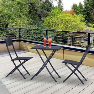 OUTSUNNY Ensemble meubles de jardin design table carré et chaises pliables résine tressée 4 fils métal noir - Publicité