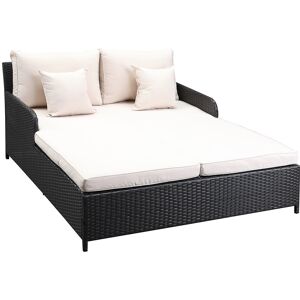 Outsunny Lit canapé double pour jardin en résine tressée PE avec matelas, accoudoirs et 4 coussins dim. 158L x 134l x 70H cm - marron et crème - Publicité