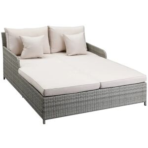 Outsunny Lit canapé double pour jardin en résine tressée PE avec matelas, accoudoirs et 4 coussins dim. 158L x 134l x 70H cm - gris et beige - Publicité