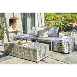 Salon de jardin, 2 tables basses + 2 poufs + 1 banquette 2 places - gris anthracite - sdj9648