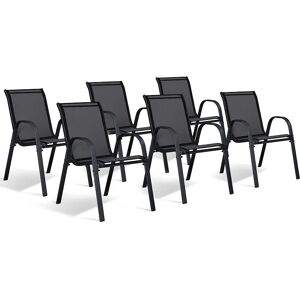 ID MARKET Lot de 6 chaises de jardin LYMA métal et textilène empilables noires - Publicité