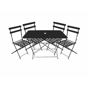 CHALET & JARDIN Ensemble repas Bistrot depliant en metal - Table rectangulaire + 4 Chaises - Noir