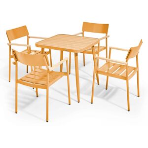 OVIALA Ensemble table de jardin et 4 fauteuils aluminium/bois jaune moutarde - Publicité