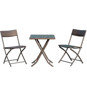 OUTSUNNY Ensemble meubles de jardin design table carré et chaises pliables résine tressée imitation rotin marron - Publicité