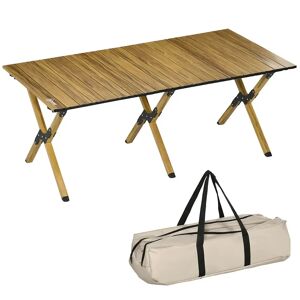 OUTSUNNY Table de camping pique-nique jardin pliable en aluminium avec sac de transport - dim. 116L x 60l x 45H cm - aspect bois - Publicité