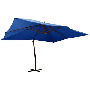 HELLOSHOP26 Parasol meuble de jardin en porte-a-faux avec mat en bois 400 x 300 cm bleu azure 02_0008625