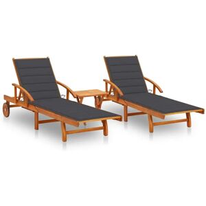 HELLOSHOP26 Lot de 2 transats chaise longue bain de soleil lit de jardin terrasse meuble d'extérieur avec table et coussins acacia solide 02_0012121 - Publicité