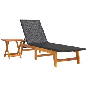 HELLOSHOP26 Transat chaise longue bain de soleil lit de jardin terrasse meuble d'extérieur avec table résine tressée et bois massif d'acacia 02_0012692 - Publicité