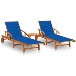 HELLOSHOP26 Lot de 2 transats chaise longue bain de soleil lit de jardin terrasse meuble d'extérieur avec table et coussins acacia solide 02_0012115 - Publicité