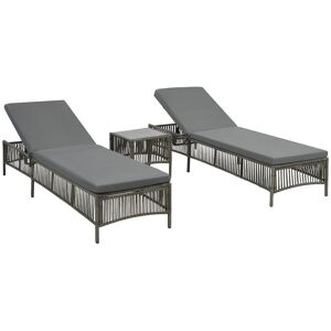 HELLOSHOP26 Lot de 2 transats chaise longue bain de soleil lit de jardin terrasse meuble d'extérieur avec table résine tressée gris 02_0012126 - Publicité