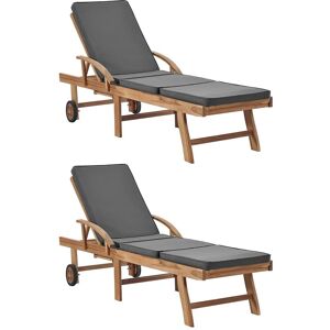 HELLOSHOP26 Lot de deux chaises longues 195 cm et coussins bois de teck solide gris foncé 02_0011929 - Publicité