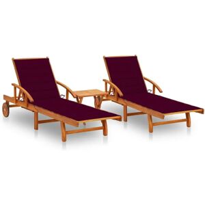 HELLOSHOP26 Lot de 2 transats chaise longue bain de soleil lit de jardin terrasse meuble d'extérieur avec table et coussins acacia solide 02_0012098 - Publicité