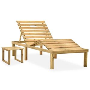 HELLOSHOP26 Transat chaise longue bain de soleil lit de jardin terrasse 200 x 70 x (31,5-77) cm meuble d'extérieur avec table bois de pin imprégné 02_0012605 - Publicité