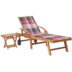 HELLOSHOP26 Transat chaise longue bain de soleil lit de jardin terrasse meuble d'extérieur avec table et coussin bois de teck solide 02_0012641 - Publicité