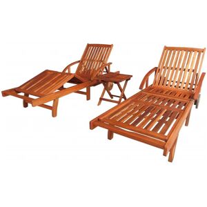 HELLOSHOP26 Lot de 2 transats chaise longue bain de soleil lit de jardin terrasse meuble d'extérieur avec table bois d'acacia solide 02_0012078 - Publicité