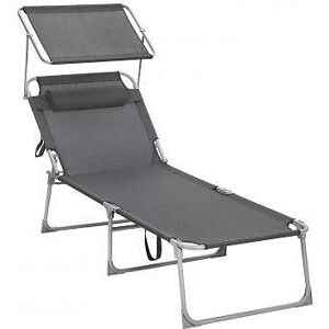 HELLOSHOP26 Chaise longue bain de soleil grand modèle 200 cm charge 150 kg avec appui tête dossier et parasol inclinables pliable pour jardin anthracite 12_0001107 - Publicité