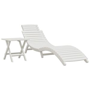 HELLOSHOP26 Transat chaise longue bain de soleil lit de jardin terrasse meuble d'extérieur avec table blanc bois massif d'acacia 02_0012601 - Publicité