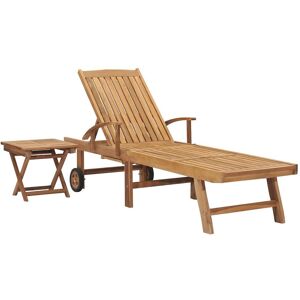 HELLOSHOP26 Transat chaise longue bain de soleil lit de jardin terrasse meuble d'extérieur avec table bois de teck solide 02_0012609 - Publicité