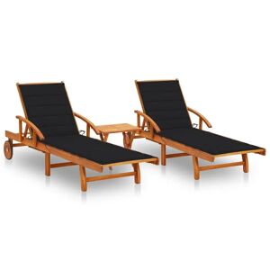 HELLOSHOP26 Lot de 2 transats chaise longue bain de soleil lit de jardin terrasse meuble d'extérieur avec table et coussins acacia solide 02_0012104 - Publicité