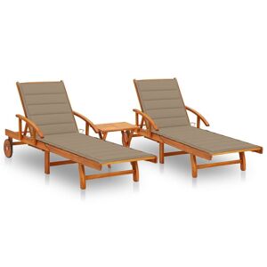 HELLOSHOP26 Lot de 2 transats chaise longue bain de soleil lit de jardin terrasse meuble d'extérieur avec table et coussins acacia solide 02_0012112 - Publicité