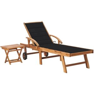 HELLOSHOP26 Transat chaise longue bain de soleil lit de jardin terrasse meuble d'extérieur avec table et coussin bois de teck solide 02_0012646 - Publicité