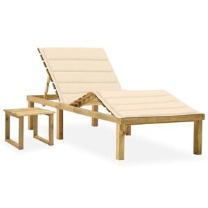 HELLOSHOP26 Transat chaise longue bain de soleil lit de jardin terrasse meuble d'extérieur 200 x 70 x (31,5-77) cm avec table et coussin pin imprégné 02_0012671 - Publicité
