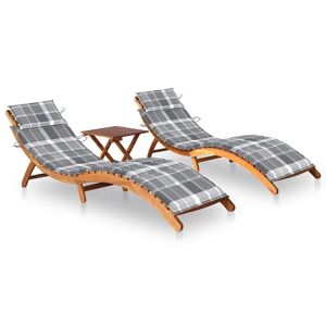 HELLOSHOP26 Lot de 2 transats chaise longue bain de soleil lit de jardin terrasse meuble d'extérieur avec table et coussins acacia solide 02_0012107 - Publicité