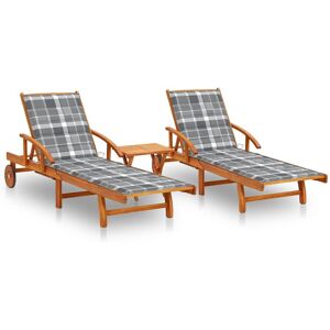 HELLOSHOP26 Lot de 2 transats chaise longue bain de soleil lit de jardin terrasse meuble d'extérieur avec table et coussins acacia solide 02_0012109 - Publicité