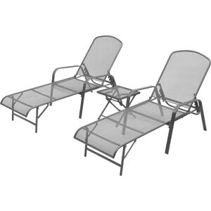 HELLOSHOP26 Lot de 2 transats chaise longue bain de soleil lit de jardin terrasse meuble d'extérieur avec table acier anthracite 02_0012071 - Publicité