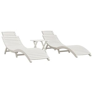 HELLOSHOP26 Lot de 2 transats chaise longue bain de soleil lit de jardin terrasse meuble d'extérieur avec table blanc bois massif d'acacia 02_0012077 - Publicité