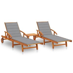 HELLOSHOP26 Lot de 2 transats chaise longue bain de soleil lit de jardin terrasse meuble d'extérieur avec table et coussins acacia solide 02_0012103 - Publicité