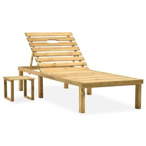 HELLOSHOP26 Transat chaise longue bain de soleil lit de jardin terrasse meuble d'extérieur avec table bois de pin imprégné 02_0012606 - Publicité