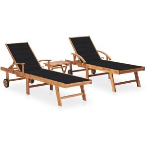 HELLOSHOP26 Lot de 2 transats chaise longue bain de soleil lit de jardin terrasse meuble d'extérieur avec table et coussin bois de teck solide 02_0012082 - Publicité