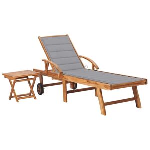HELLOSHOP26 Transat chaise longue bain de soleil lit de jardin terrasse meuble d'extérieur avec table et coussin bois de teck solide 02_0012640 - Publicité