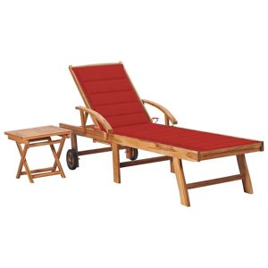 HELLOSHOP26 Transat chaise longue bain de soleil lit de jardin terrasse meuble d'extérieur avec table et coussin bois de teck solide 02_0012652 - Publicité