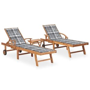 HELLOSHOP26 Lot de 2 transats chaise longue bain de soleil lit de jardin terrasse meuble d'extérieur avec table et coussin bois de teck solide 02_0012090 - Publicité