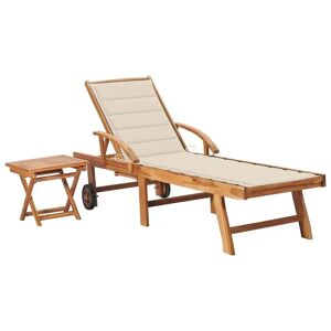 HELLOSHOP26 Transat chaise longue bain de soleil lit de jardin terrasse meuble d'extérieur avec table et coussin bois de teck solide 02_0012648 - Publicité