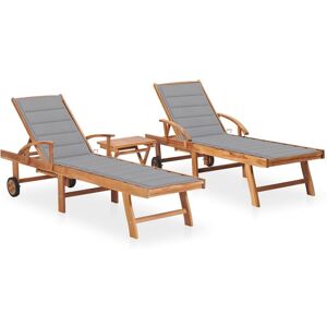 HELLOSHOP26 Lot de 2 transats chaise longue bain de soleil lit de jardin terrasse meuble d'extérieur avec table et coussin bois de teck solide 02_0012089 - Publicité