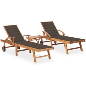 HELLOSHOP26 Lot de 2 transats chaise longue bain de soleil lit de jardin terrasse meuble d'extérieur avec table et coussin bois de teck solide 02_0012088 - Publicité