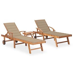 HELLOSHOP26 Lot de 2 transats chaise longue bain de soleil lit de jardin terrasse meuble d'extérieur avec table et coussin bois de teck solide 02_0012094 - Publicité